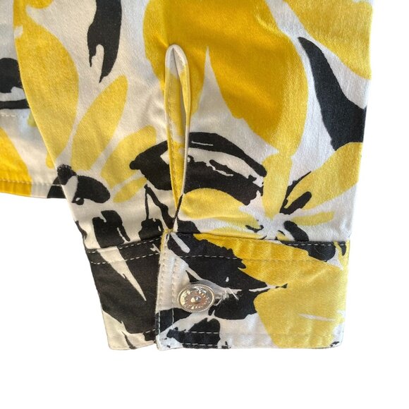 Womens Denim Floral Jacket Stretch Yellow Black Size 8 u - Picture 8 of 12